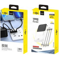 Повербанк KP-37 PowerLink 10000mAh із вбудованим кабелем, швидкою зарядкою 22.5W, LED-дисплеєм і багаторівневим захистом