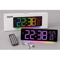 LED-годинник настінний 6669R RGB з пультом,  температурою, вологістю та USB-живленням