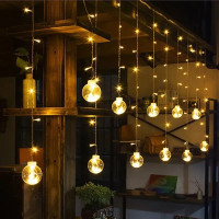 Світлодіодна гірлянда-штора XMAS 150 LED  Copper, прозорі кулі 8 см, мультиколірне світло, 3х1,5 м, декоративне святкове освітлення для дому та вулиці